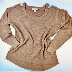 Michael Kors Gold/Camel Metallic Cold Shoulder Sweater Women's Tunic large.